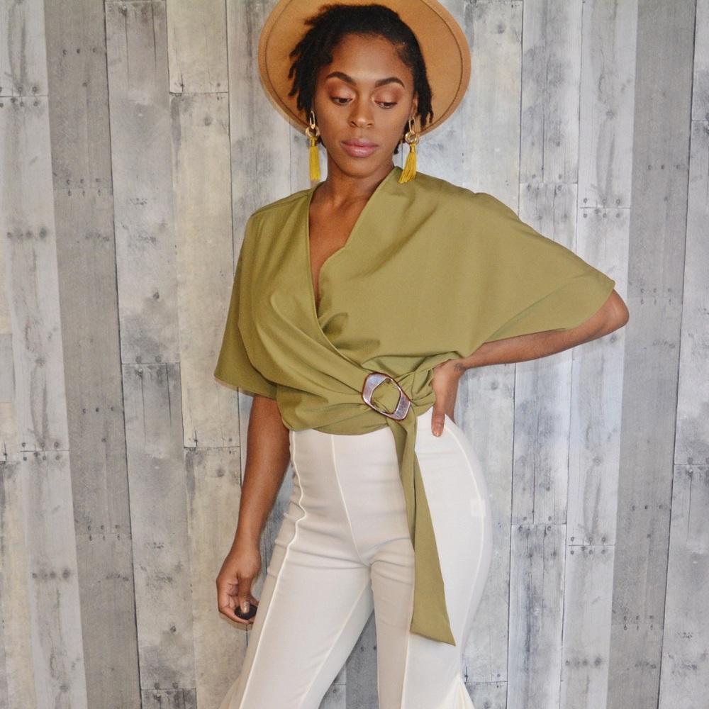 Olive Boho Wrap Top